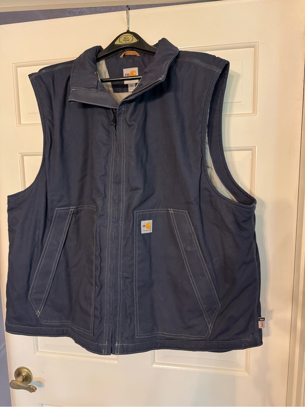 Carhartt Navy Men's Work Vest with Zip Front, Flame Resistant